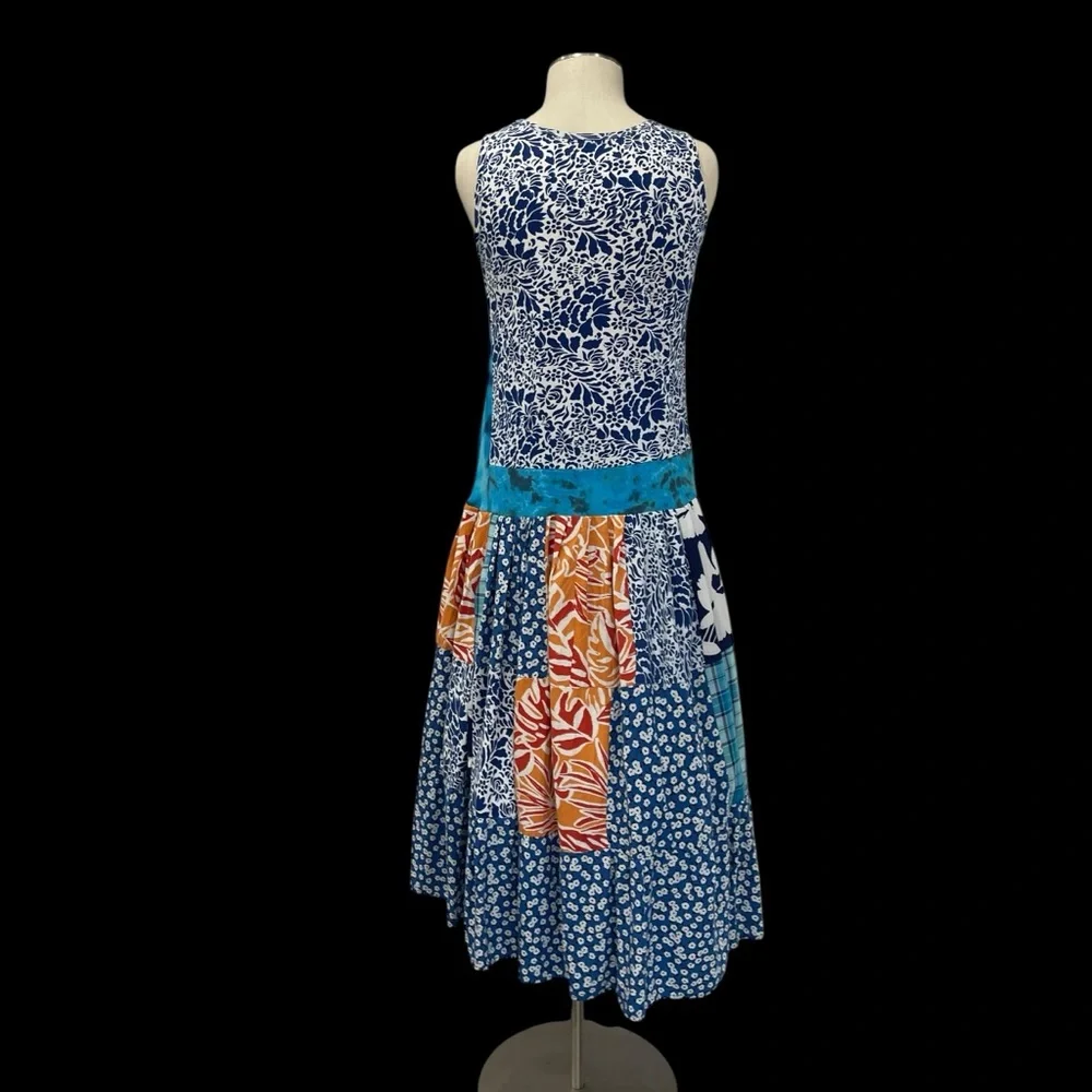 Handmade upcycled Multicolor Sleeveless Patchwork Drop Waist Dress - Picture 6 of 7